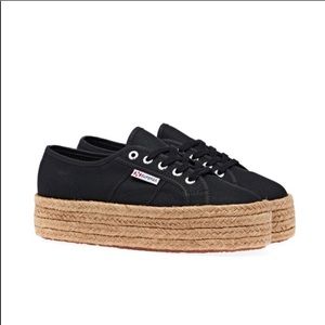Superga raffia black platforms NEW w/out box